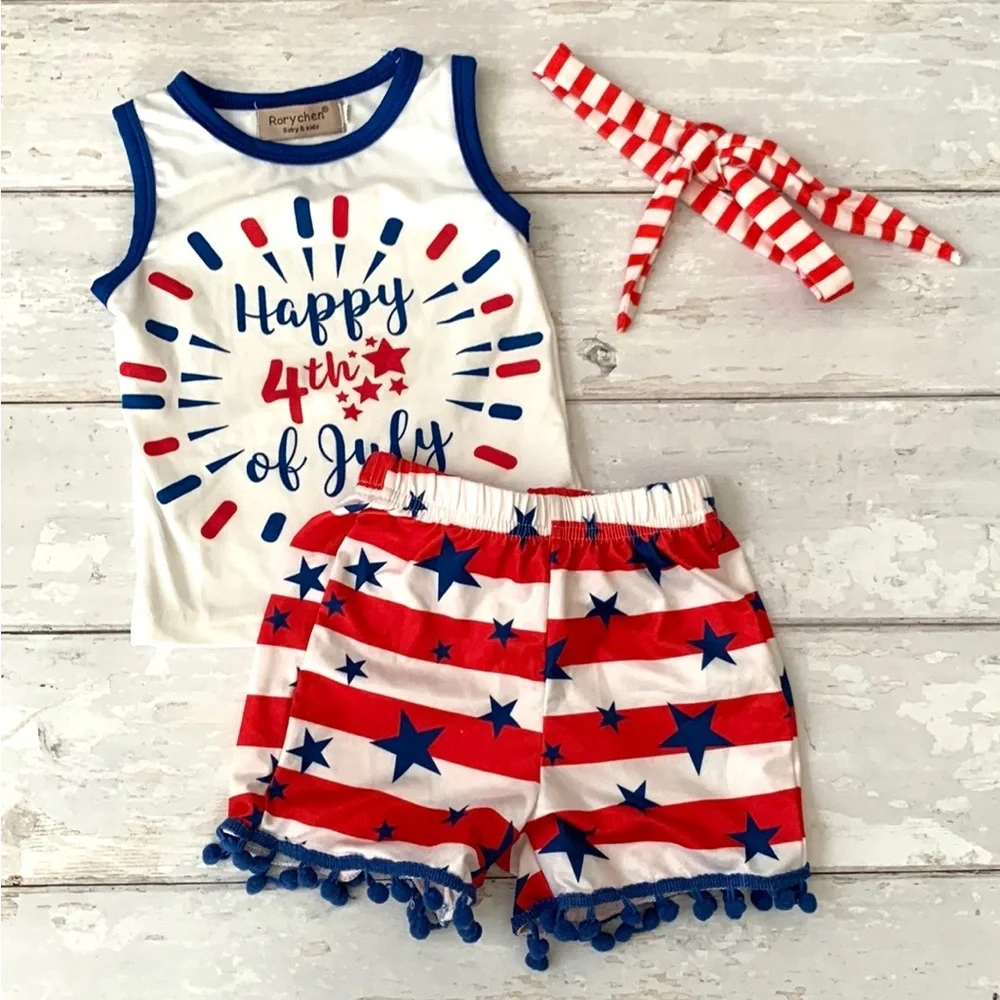 Baby Girl 12m Boutique Rory Chen 4th of July Summer Outfit Shorts Tank Headband
